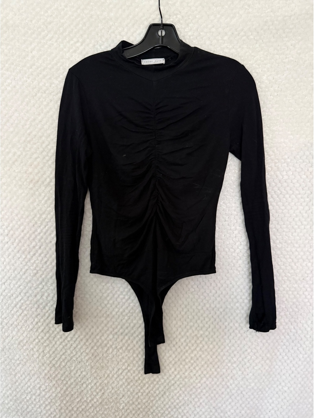 Lemory Park Black Long Sleeve Ruched Bodysuit